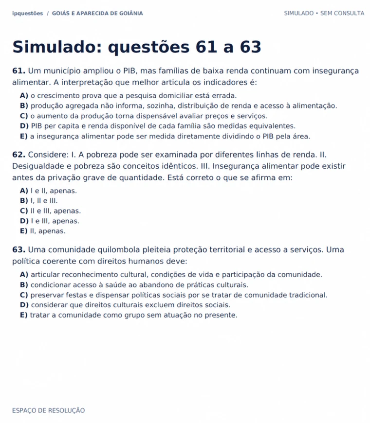 Simulado: questões 61 a 63